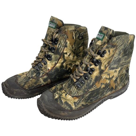 Timber Wolf VTG Camouflage Camp Rubber Tipped Hunting Trail Boots Men Size 9 - Picture 1 of 9